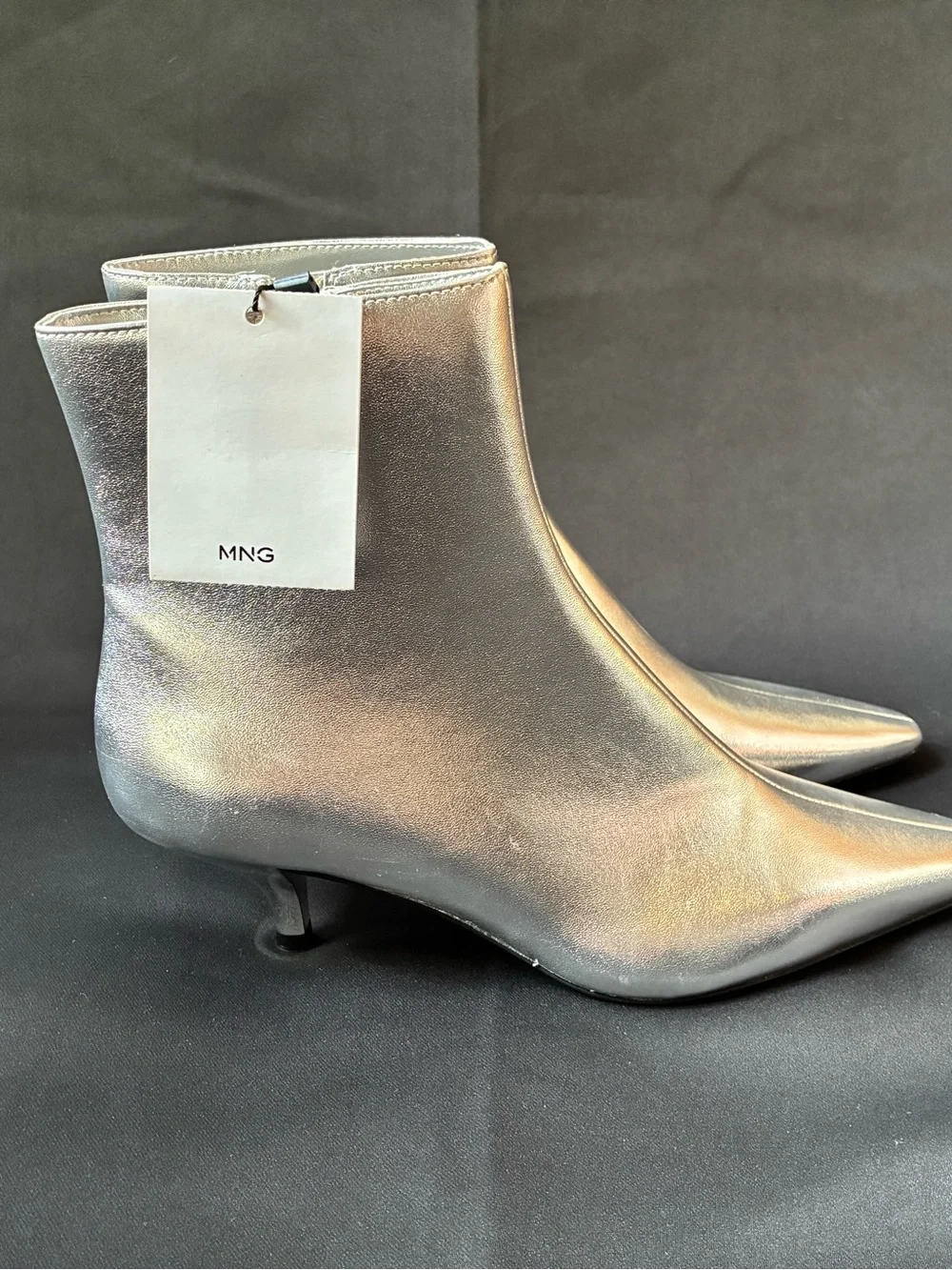 Mango Silver Pointed-Toe Ankle Boots